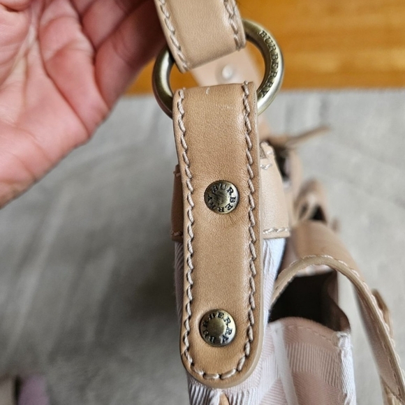 SOLD Burberry Y2K Baguette Shoulder Bag Pink Plaid Canvas Leather - Picture 9 of 9